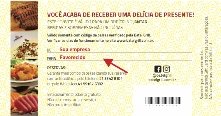 Gift Card jantar - verso